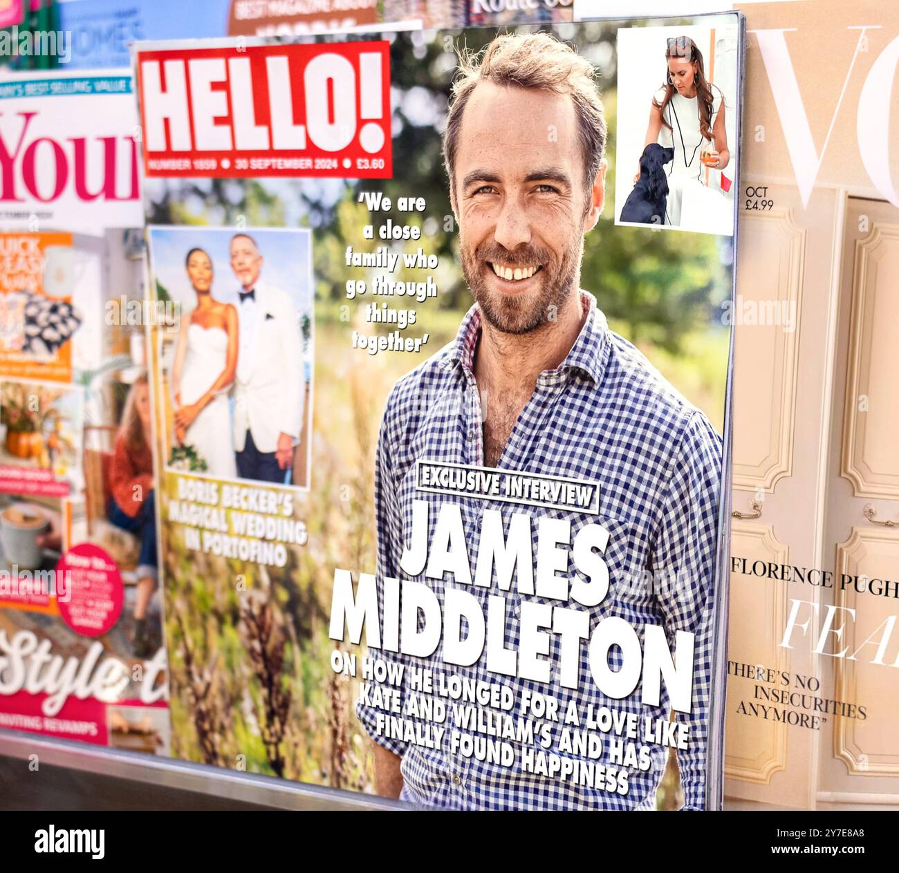 James Middleton en couverture de Hello! magazine. James Middleton est un entrepreneur britannique et le frère cadet de Catherine -Kate Middleton. Banque D'Images