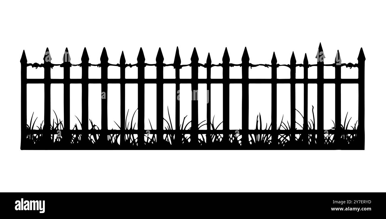 Vieille clôture, clôture de cimetière. Clôture de silhouette d'élément de décor d'Halloween. Isolé sur fond blanc. Illustration vectorielle Illustration de Vecteur