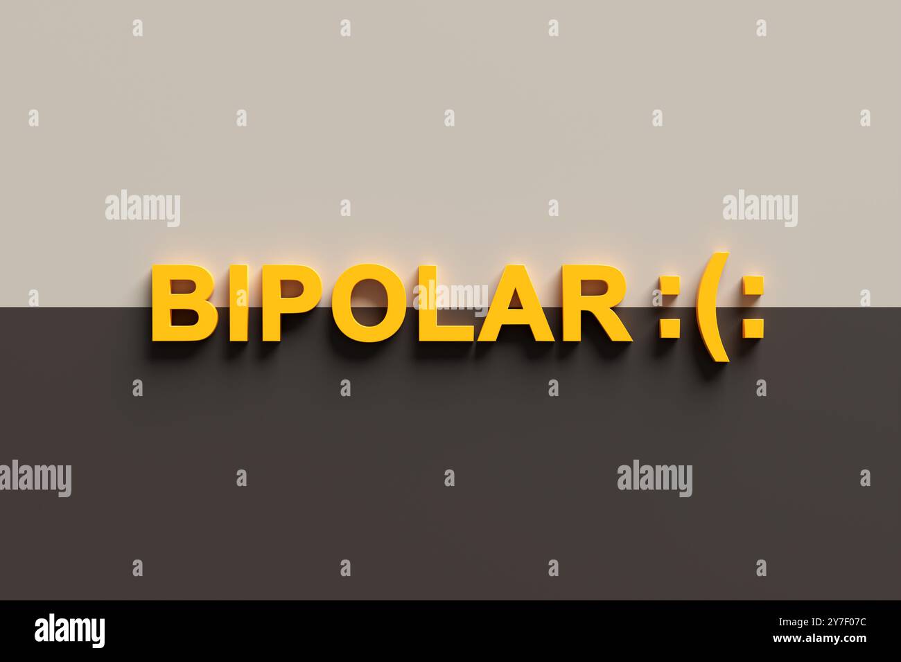 rendu 3d du mot bipolaire avec une émoticône heureuse et triste, représentant des sautes d'humeur. rendu 3d. Banque D'Images