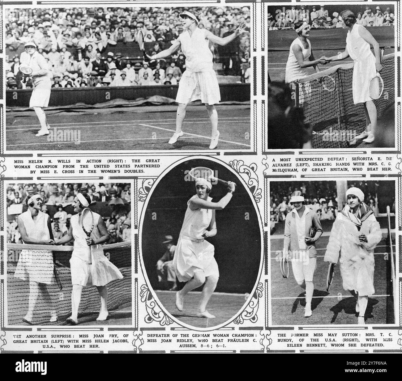 Championnats de tennis sur gazon de Wimbledon - 1929 illustrant les matchs féminins à la mode. Banque D'Images