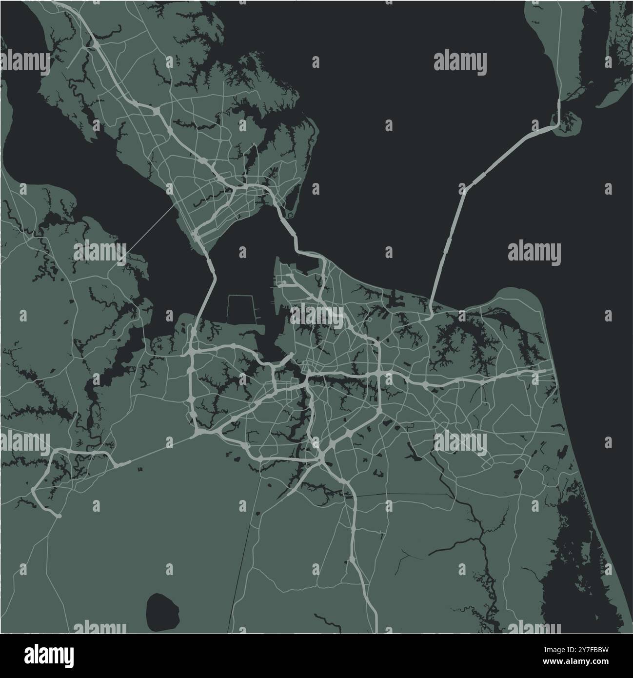 Carte de Virginia Beach en Virginie dans un style sombre et lisse. Contient un vecteur en couches avec routes eau, parcs, etc Illustration de Vecteur