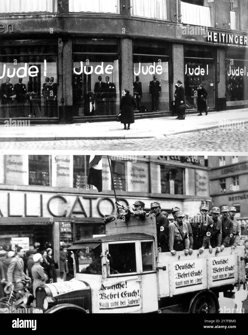 Top : boycott de Jewish Store, Berlin, avril 1933. Bas : patrouille nazie lors du boycott anti-juif, Berlin, 1er avril 1933. Banque D'Images