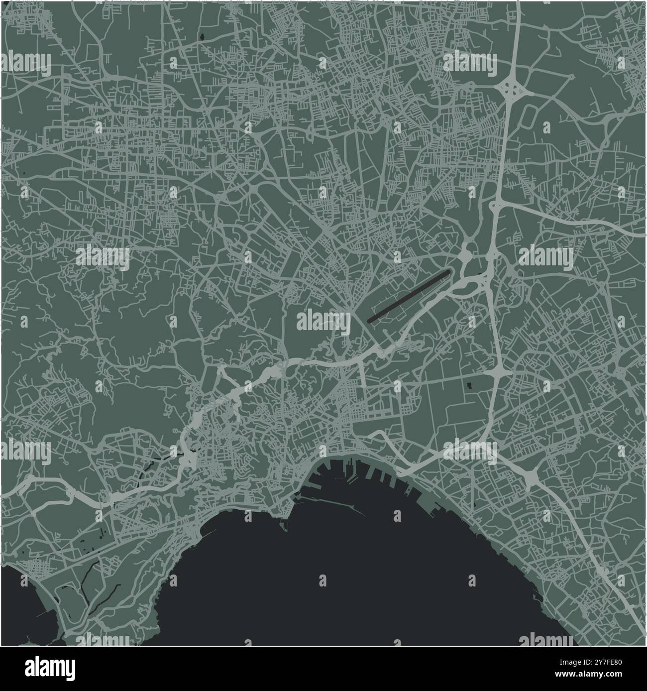 Carte de Naples en Italie dans un style sombre et lisse. Contient un vecteur en couches avec routes eau, parcs, etc Illustration de Vecteur