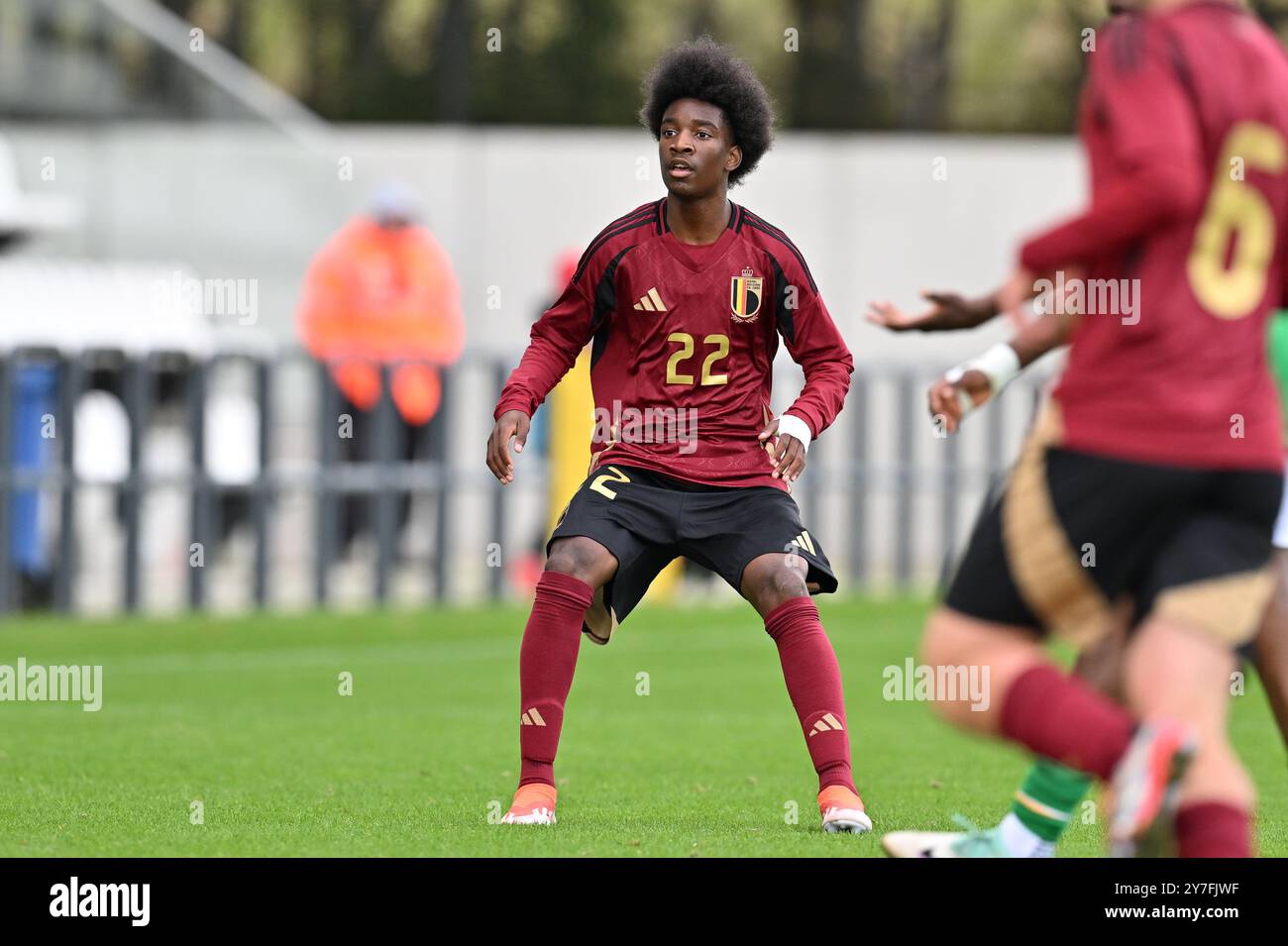 Yanis Malamba Mazenga (22 ans) de Belgique photographié lors d'un match amical de football entre les équipes nationales de Belgique et de la république d'Irlande de moins de 16 ans le dimanche 29 septembre 2024 à Tubize , Belgique . PHOTO SPORTPIX | David Catry Banque D'Images