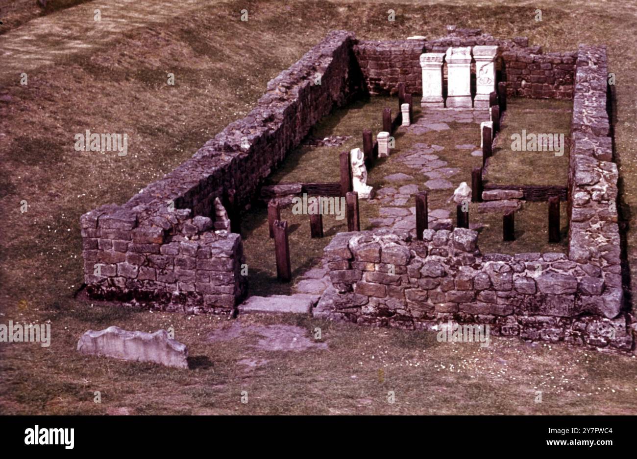 Mur romain Northumberland Carrawburgh Temple de Mithras Banque D'Images