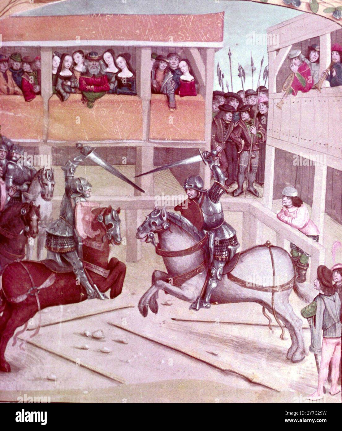 Légende arthurienne Sir Gawain Tournament devant le roi Arthur Banque D'Images