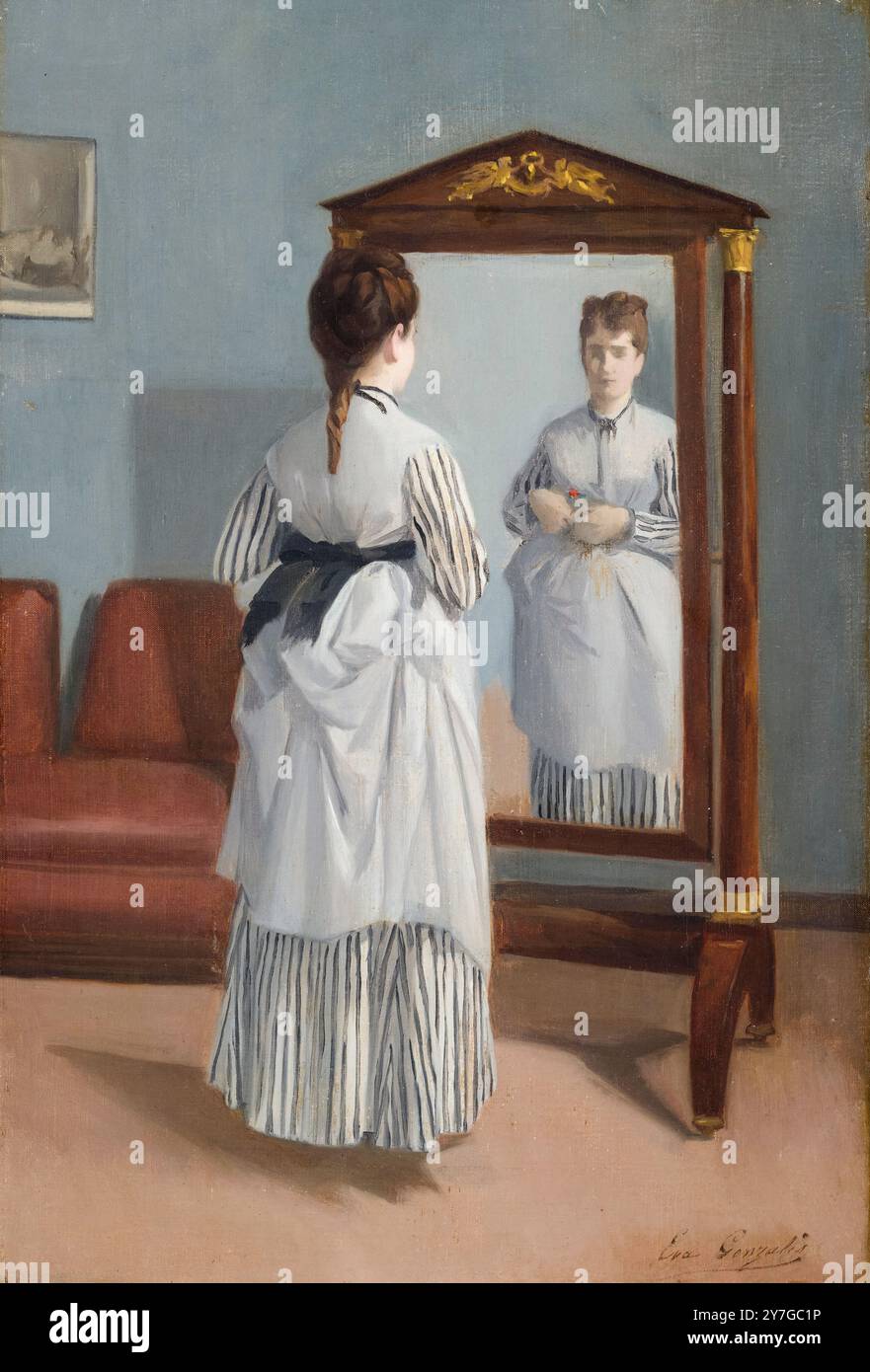 EVA Gonzalès, le miroir pleine hauteur, peinture à l'huile sur toile, 1869-1870 Banque D'Images