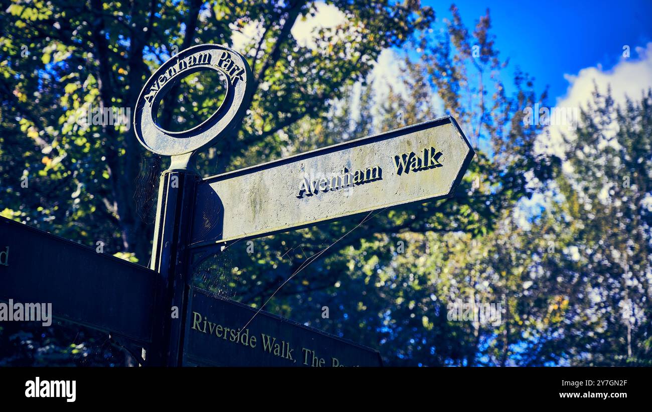 Pointeur de direction à Avenham Park, Preston, Royaume-Uni Banque D'Images