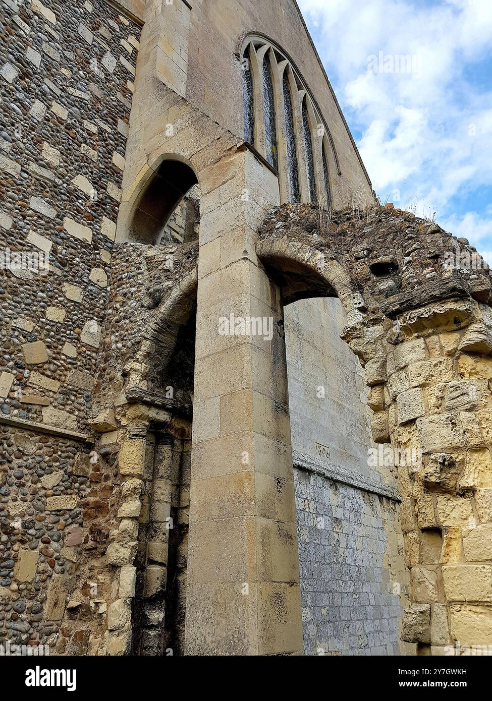 Détail d'une église médiévale dans le comté de Suffolk, Royaume-Uni. Banque D'Images