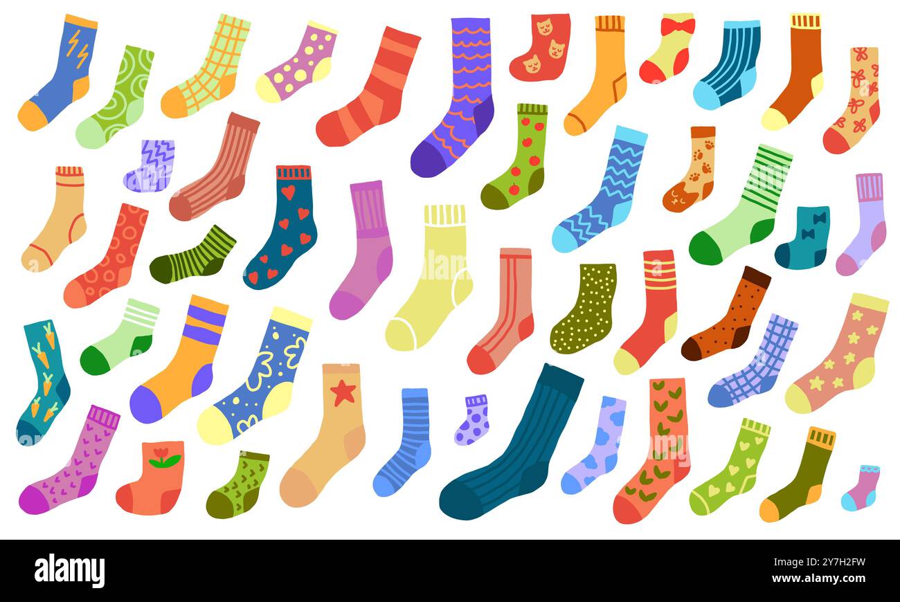 Collection de chaussettes dessinées à la main Illustration de Vecteur