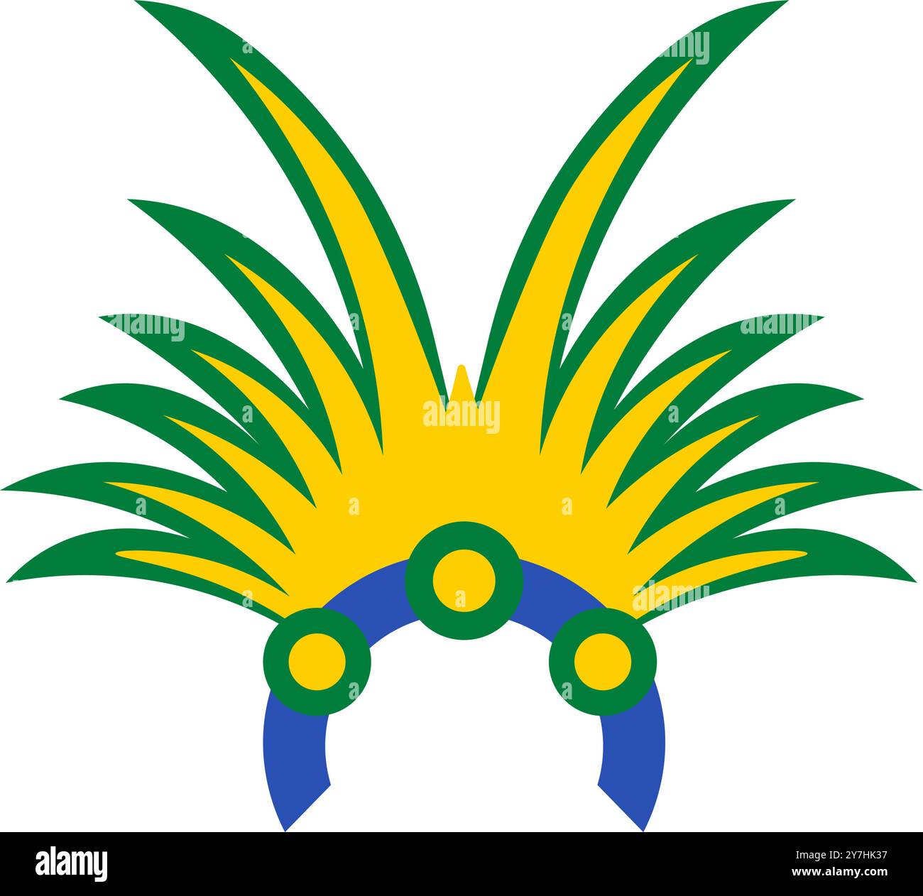 Une illustration vectorielle vibrante d'une coiffe de carnaval aux couleurs du drapeau brésilien dans un style de dessin animé plat. Campagnes touristiques, brochures design, dépliants Illustration de Vecteur