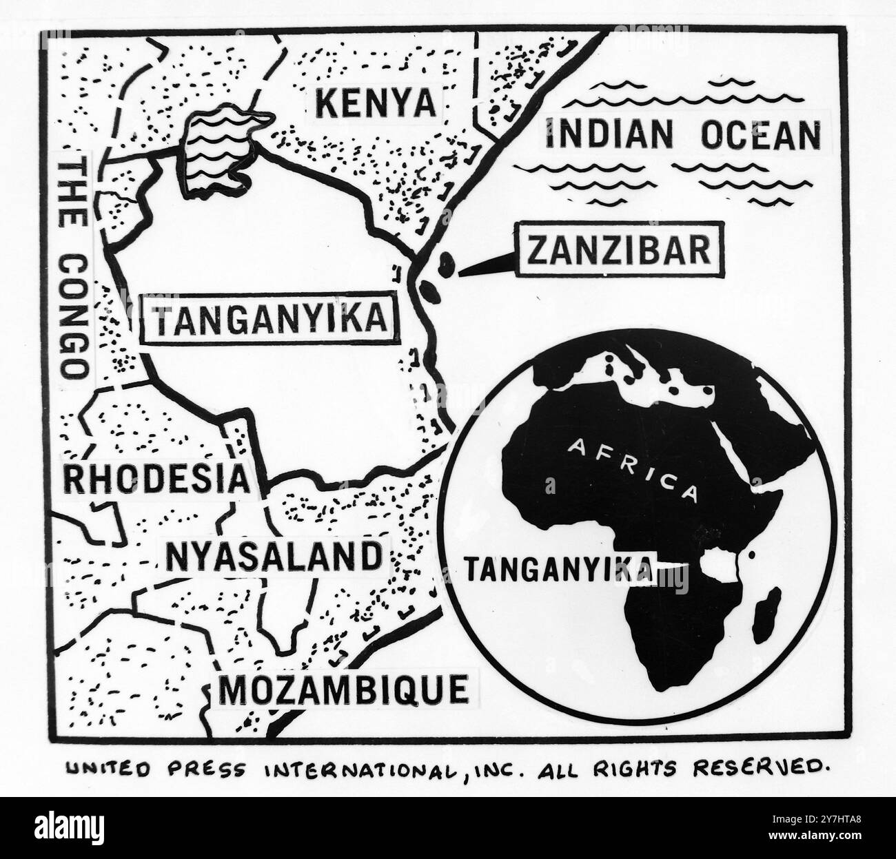 CARTES RELATIONS DU TANGANYIKA ET DE ZANZIBAR AVEC L'AFRIQUE ; 24 AVRIL 1964 Banque D'Images