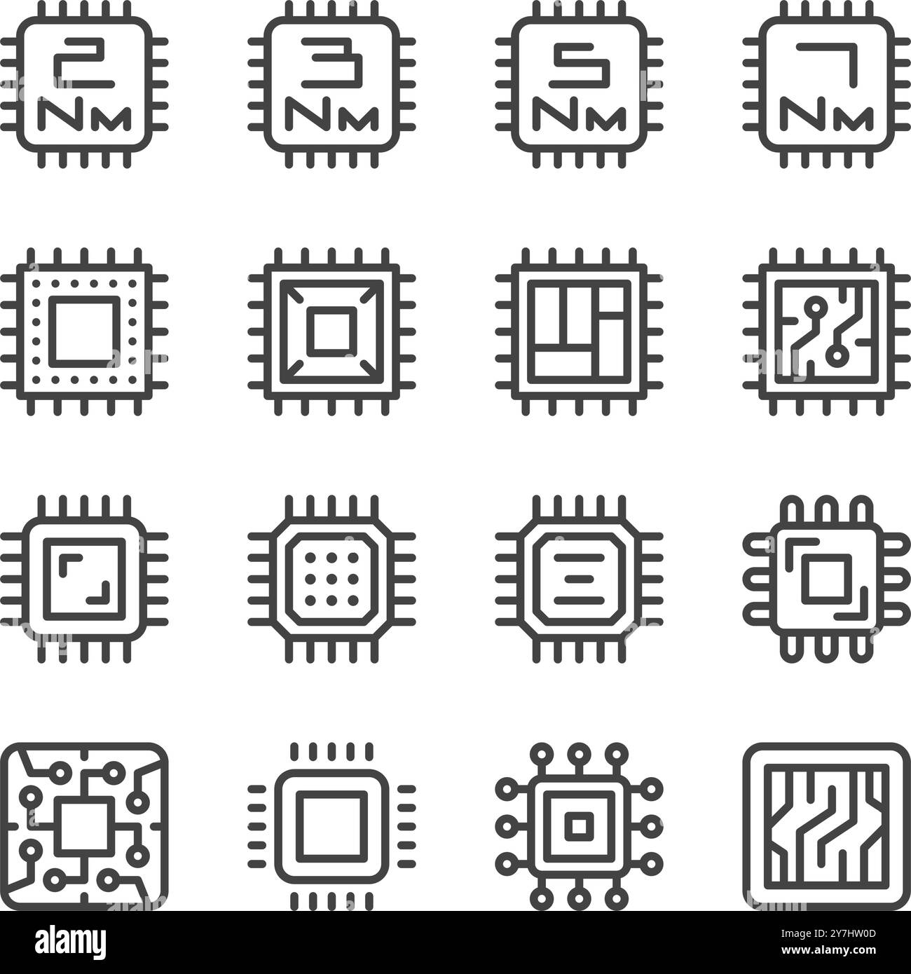jeu d'icônes de chipset et de ligne de puce, vecteur et illustration Illustration de Vecteur