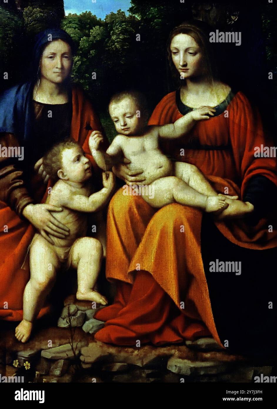 Vierge à l'enfant avec Sainte Elisabeth et l'enfant Saint Jean Baptiste 1515 –1520 de Bernardino Luini, Dumenza, 1480 – Milan, 1531/1532, XVIe siècle, Italie, Italien. ( Peintre de haute Renaissance ) Banque D'Images
