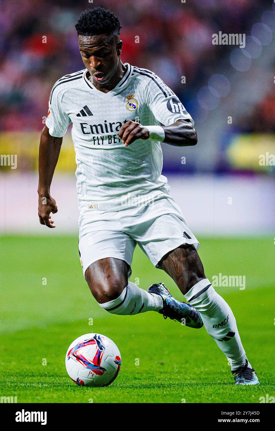 Madrid, Allemagne. 29 septembre 2024. Fussball la Liga 8. Spieltag Atletico Madrid - Real Madrid AM 29.09.2024 im Wanda Metropolitano in Madrid Vinicius Junior ( Real ) Foto : Revierfoto crédit : ddp Media GmbH/Alamy Live News Banque D'Images