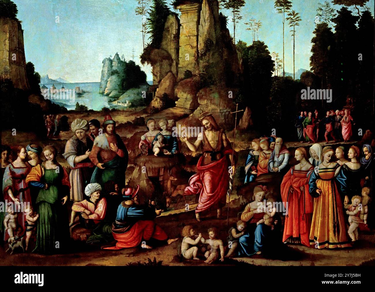 La prédication de Saint Jean Baptiste Bacchiacca (Francesco Ubertini) Florence, 1494 – Florence, 1557 15ème - 16ème siècle, Italie, Italien. Banque D'Images