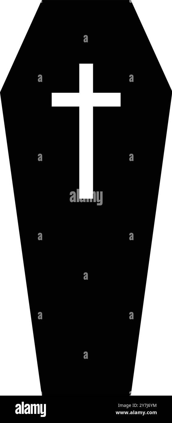 Icône de cercueil noir, cercueil en bois noir, icône de cercueil croisé, signe de tombe Illustration de Vecteur