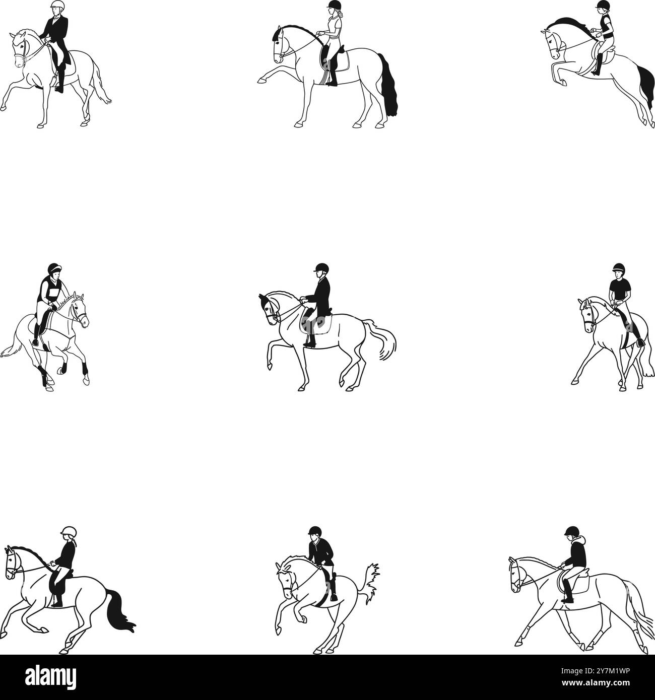 Dessins sur le thème de l'équitation Illustration de Vecteur