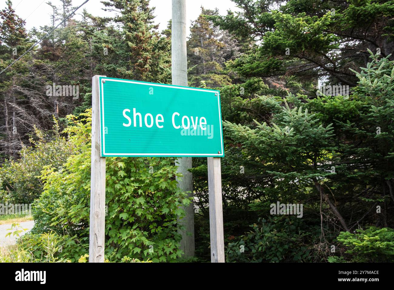 Shoe Cove signe sur NL 20 à Pouch Cove, Terre-Neuve-et-Labrador, Canada Banque D'Images