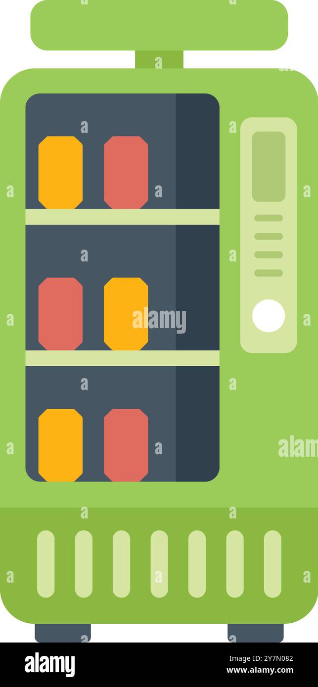 Distributeur automatique vert affichant des boissons colorées et des collations sur fond blanc Illustration de Vecteur Distributeur automatique vert affichant des boissons colorées et des collations sur fond blanc Illustration de Vecteur
