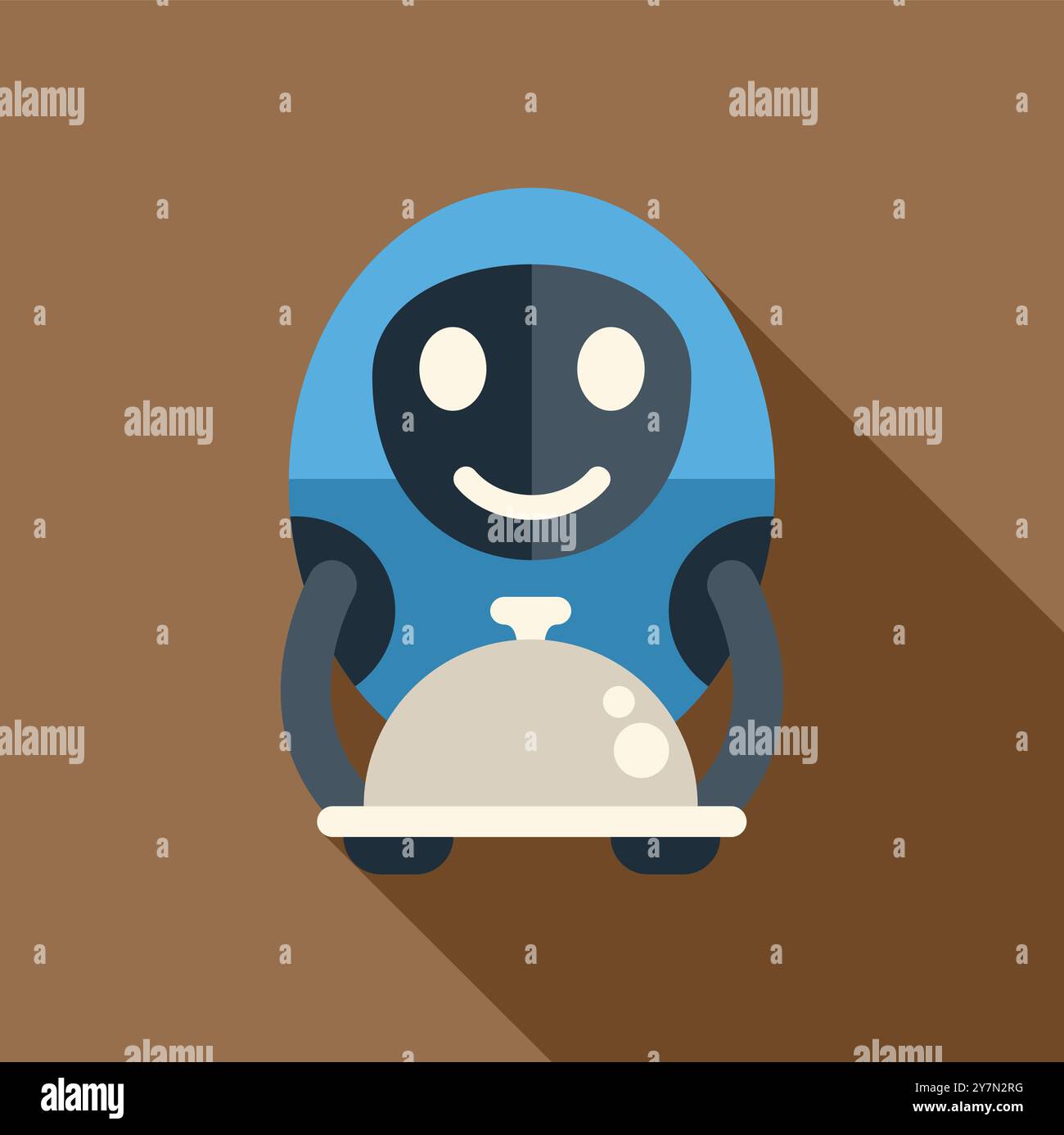 Serveur robot bleu sympathique tenant un plateau couvert de restaurant servant de la nourriture Illustration de Vecteur