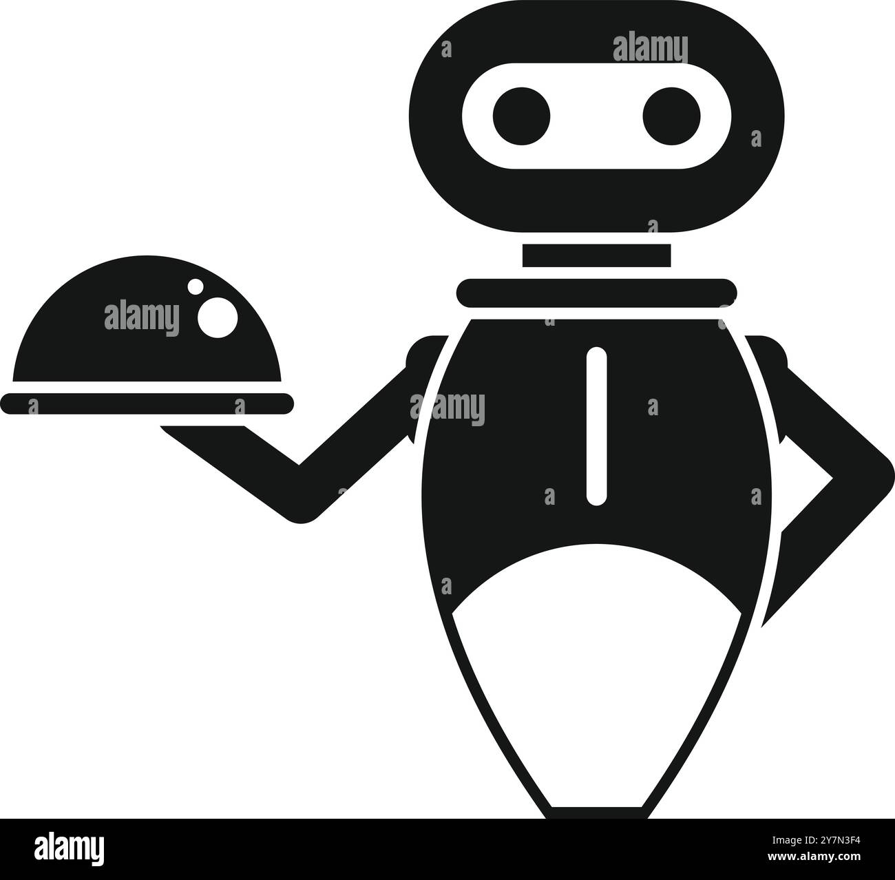 Robot serveur tenant un plateau couvert servant l'icône de nourriture dans le style glyphe Illustration de Vecteur