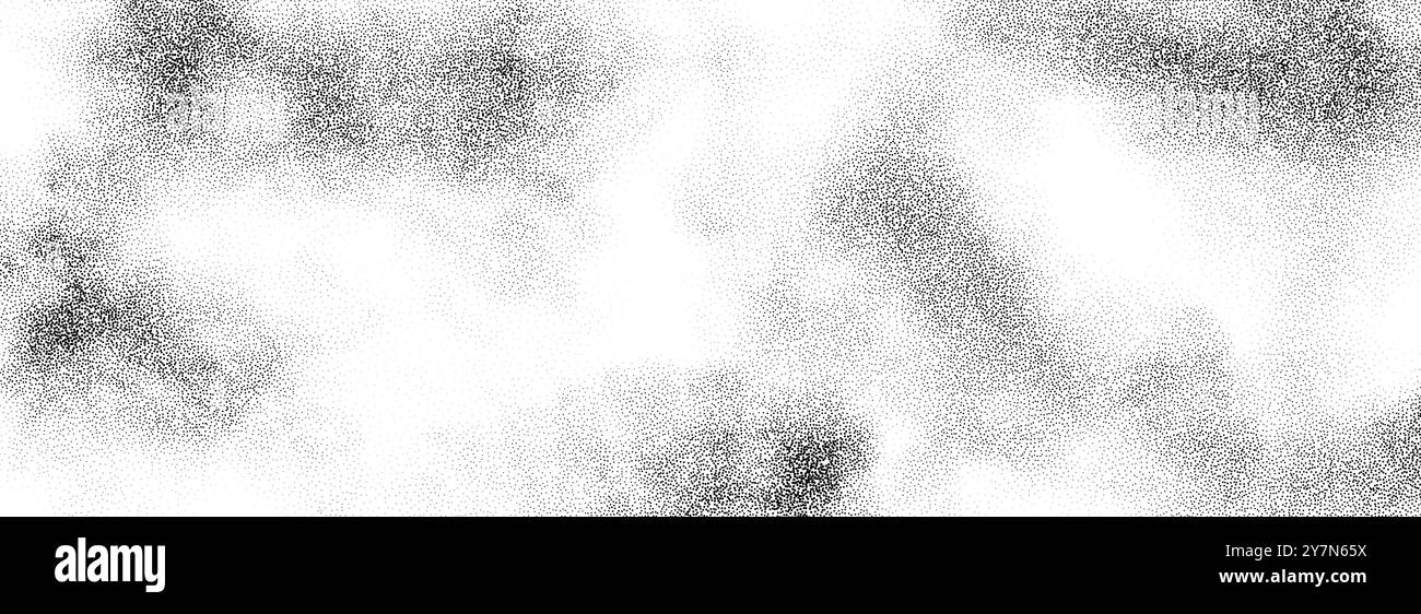 Texture dégradé de nuages de fumée pointillés. Fond de grain de fumée de fluide grunge. Fond d'écran de travail à points de brume de bruit graveleux. Des points noirs et blancs, des taches, des particules de sable ou des granulés recouvrent la toile de fond. Vecteur Illustration de Vecteur