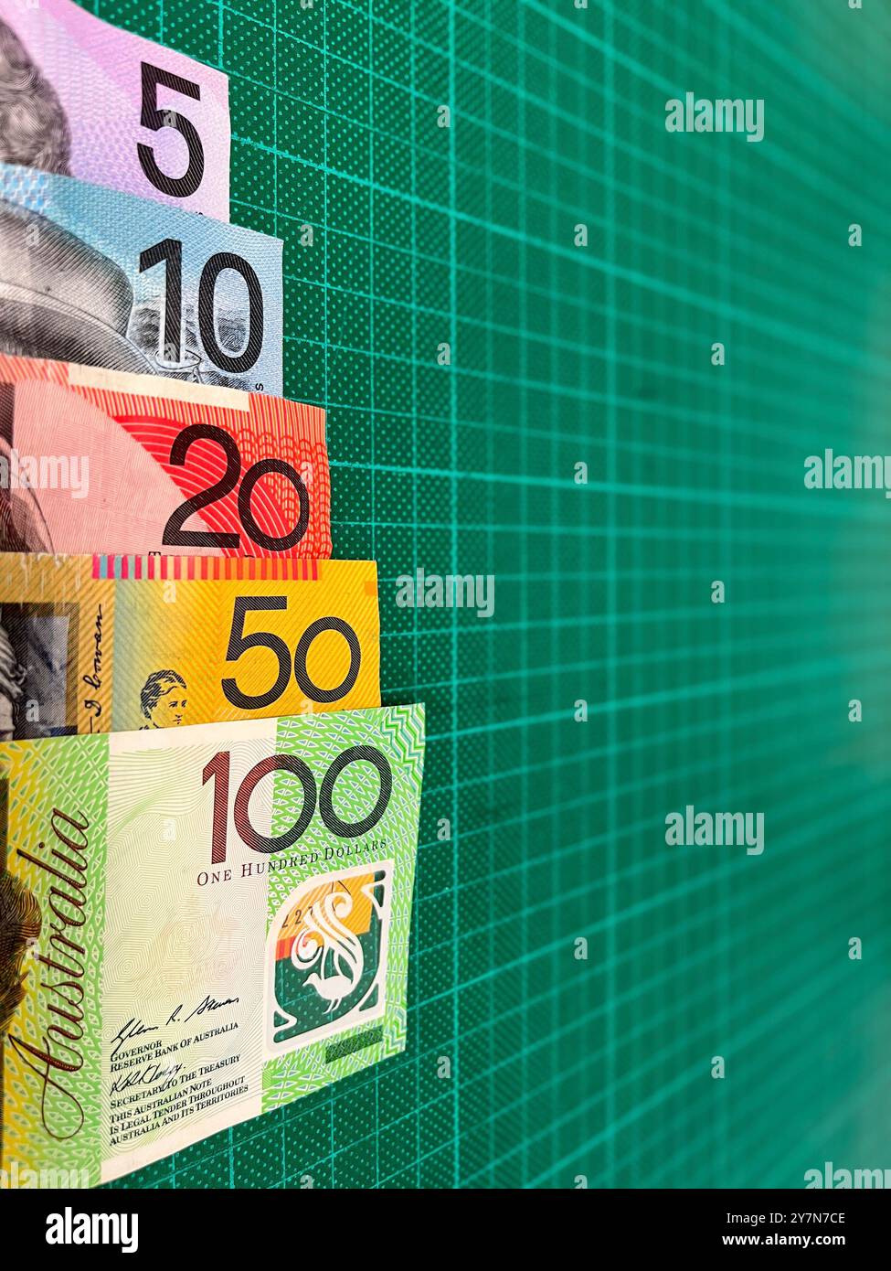 Tous f les billets de banque en polymère australien, concept d'économie australienne Banque D'Images