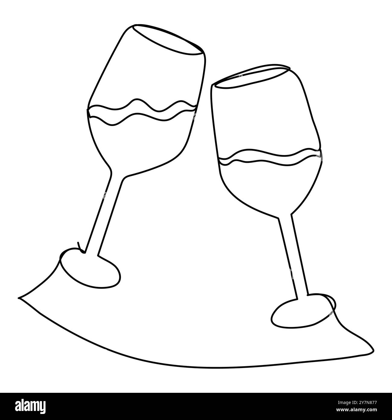 Dessin continu d'une bouteille de vin et d'un verre. Dessiné à la main une image de ligne d'une silhouette. Ligne minimaliste Coupe de champagne en hu Illustration de Vecteur