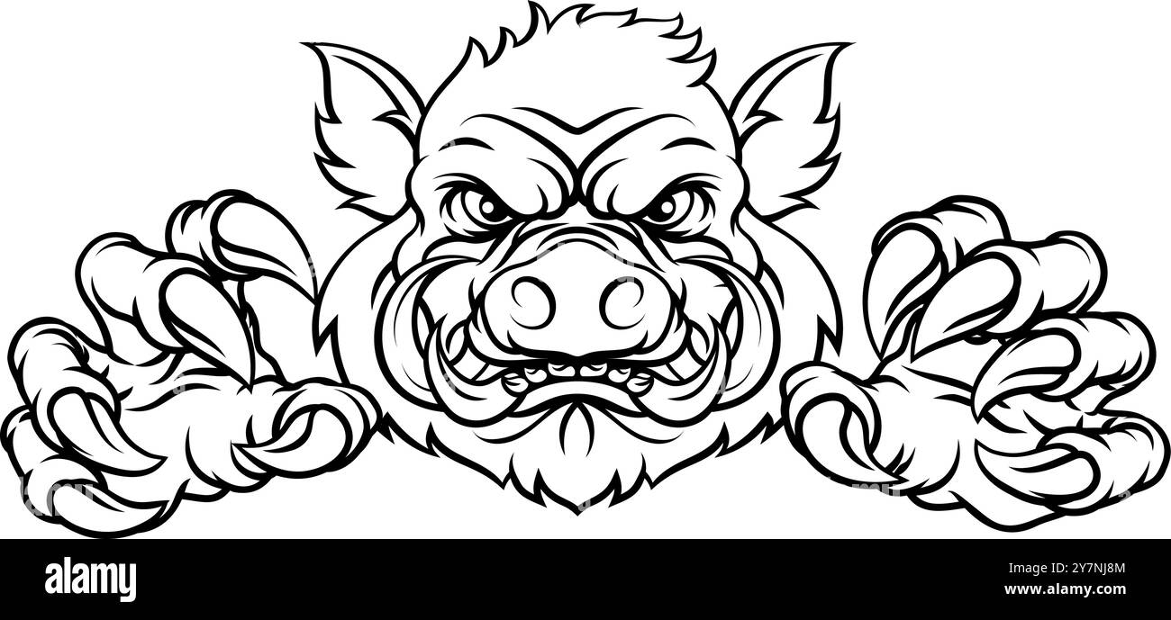 Boar Wild Hog Razorback Warthog Pig Sports Mascot Illustration de Vecteur