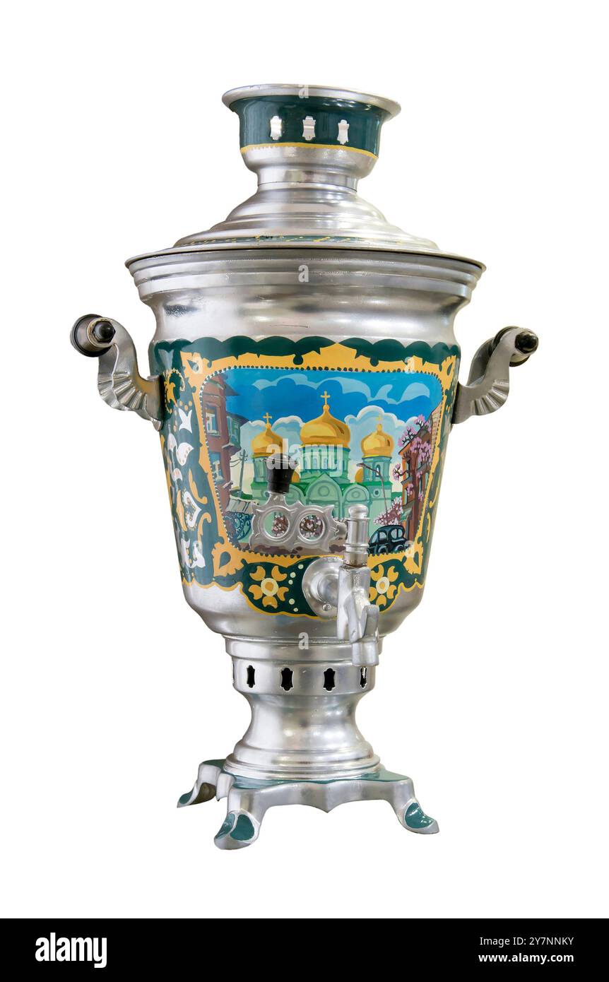 Samovar - une machine pour préparer de l'eau chaude. Est isolé sur le blanc Banque D'Images