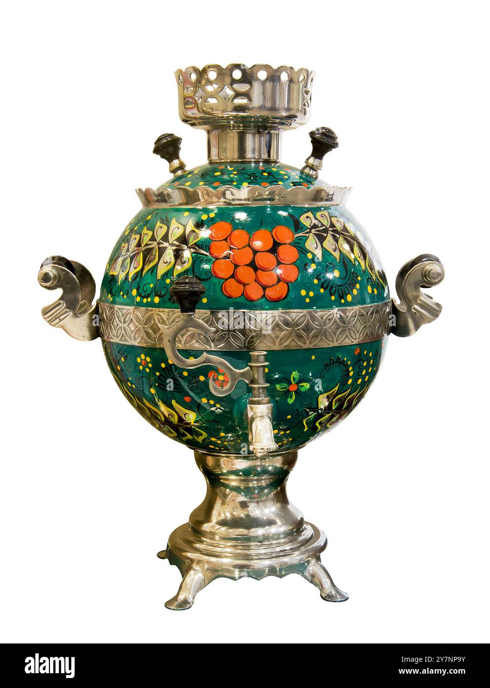 Samovar - une machine pour préparer de l'eau chaude. Est isolé sur le blanc Banque D'Images