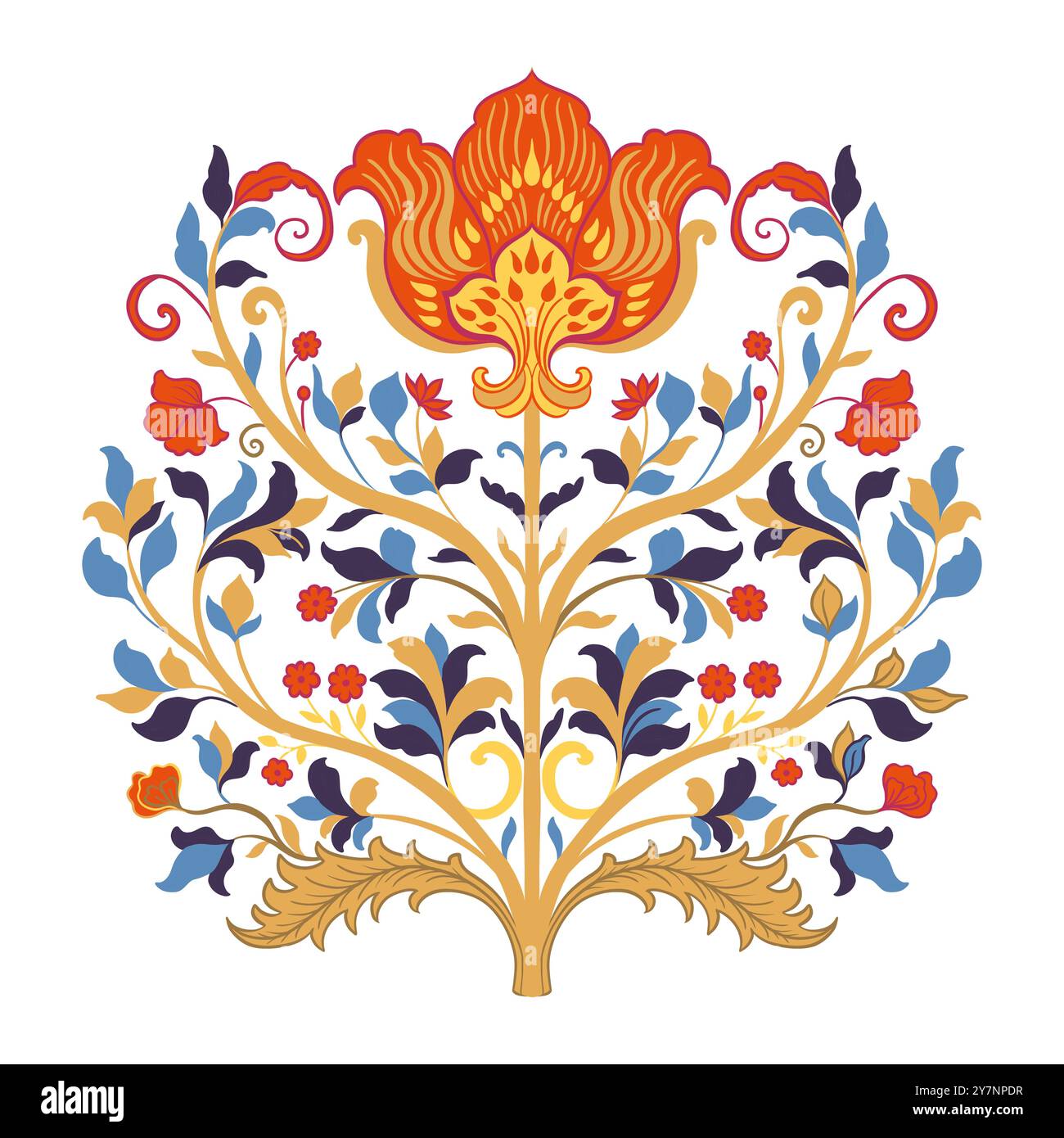 Arbre moghol décoratif ornemental floral. Vintage complexe style traditionnel moghol avec fleurs et feuillage. Illustration de Vecteur