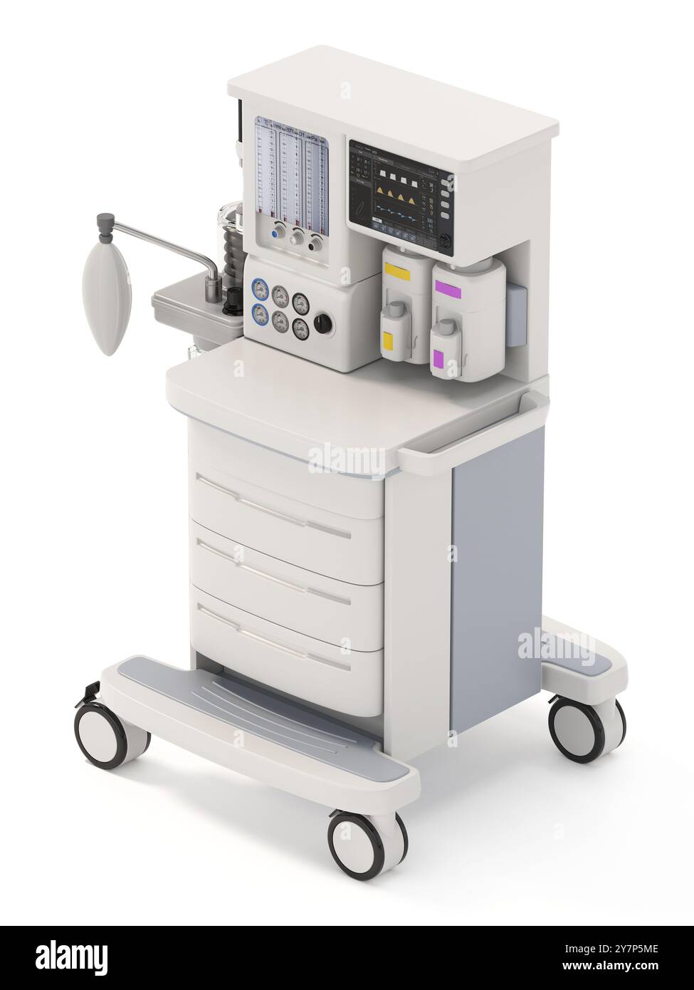 Machine d'anesthésie isolée sur fond blanc. Illustration 3D. Banque D'Images