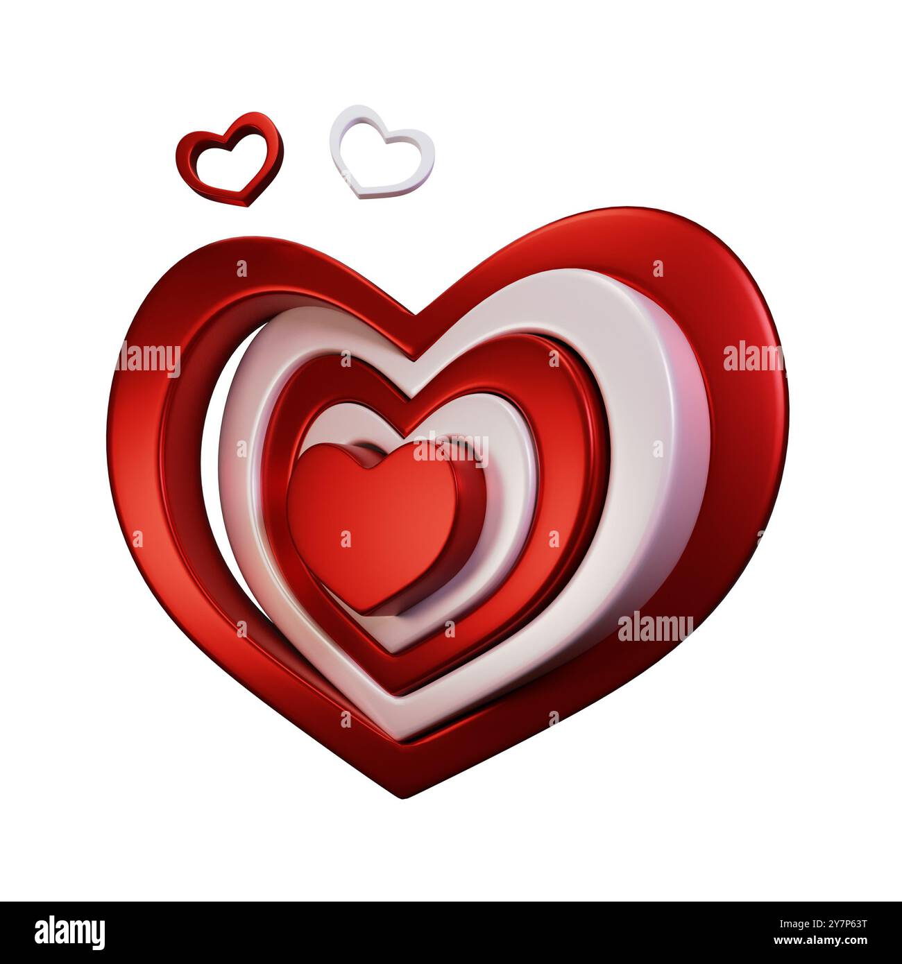 Icône 3D coeur rouge et blanc. Parfait pour les designs à thème amoureux. Réaliste et isolé sur fond blanc. Banque D'Images