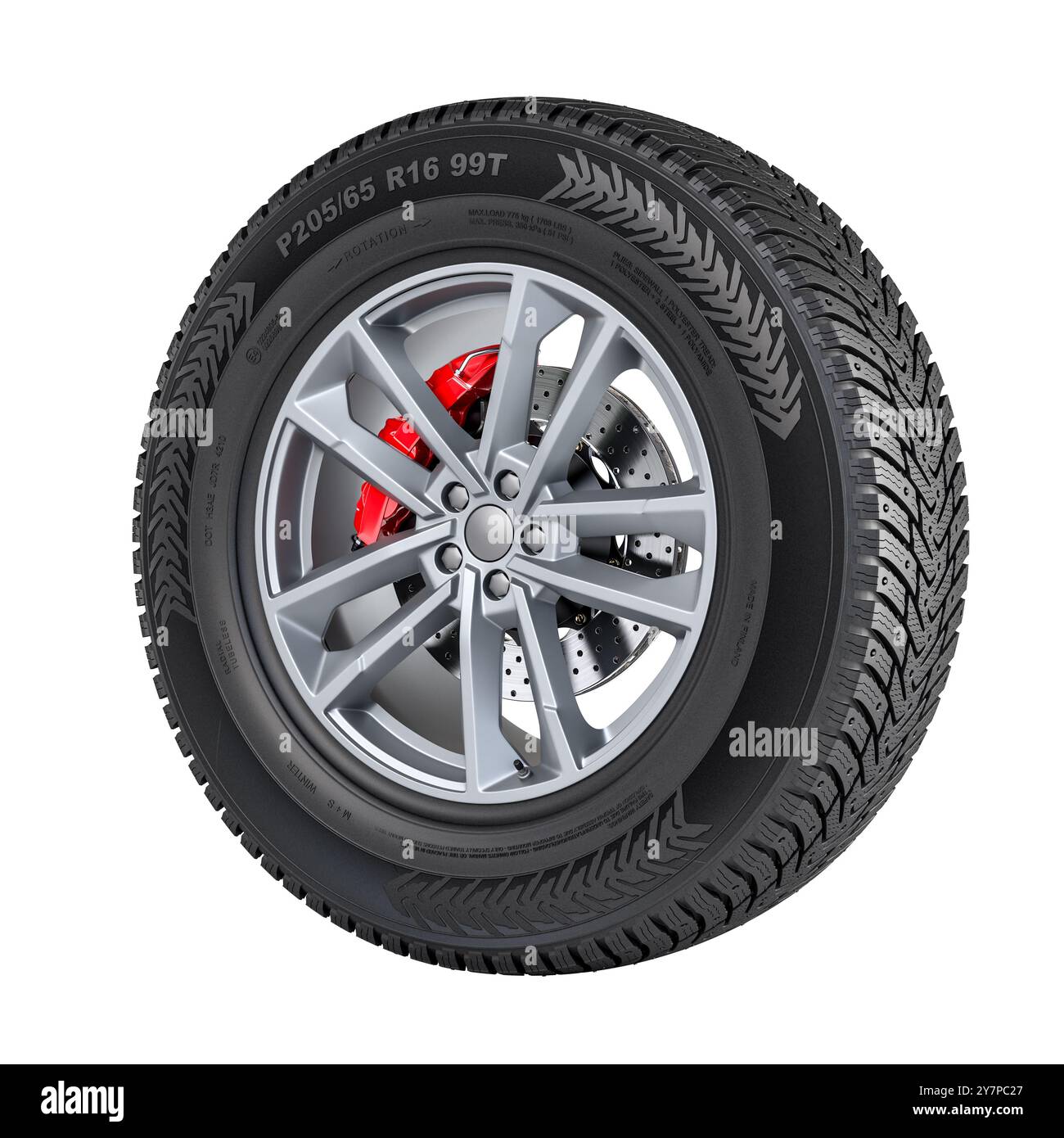 roue en alliage de pneu d'hiver de voiture isolée sur fond blanc 3d Banque D'Images