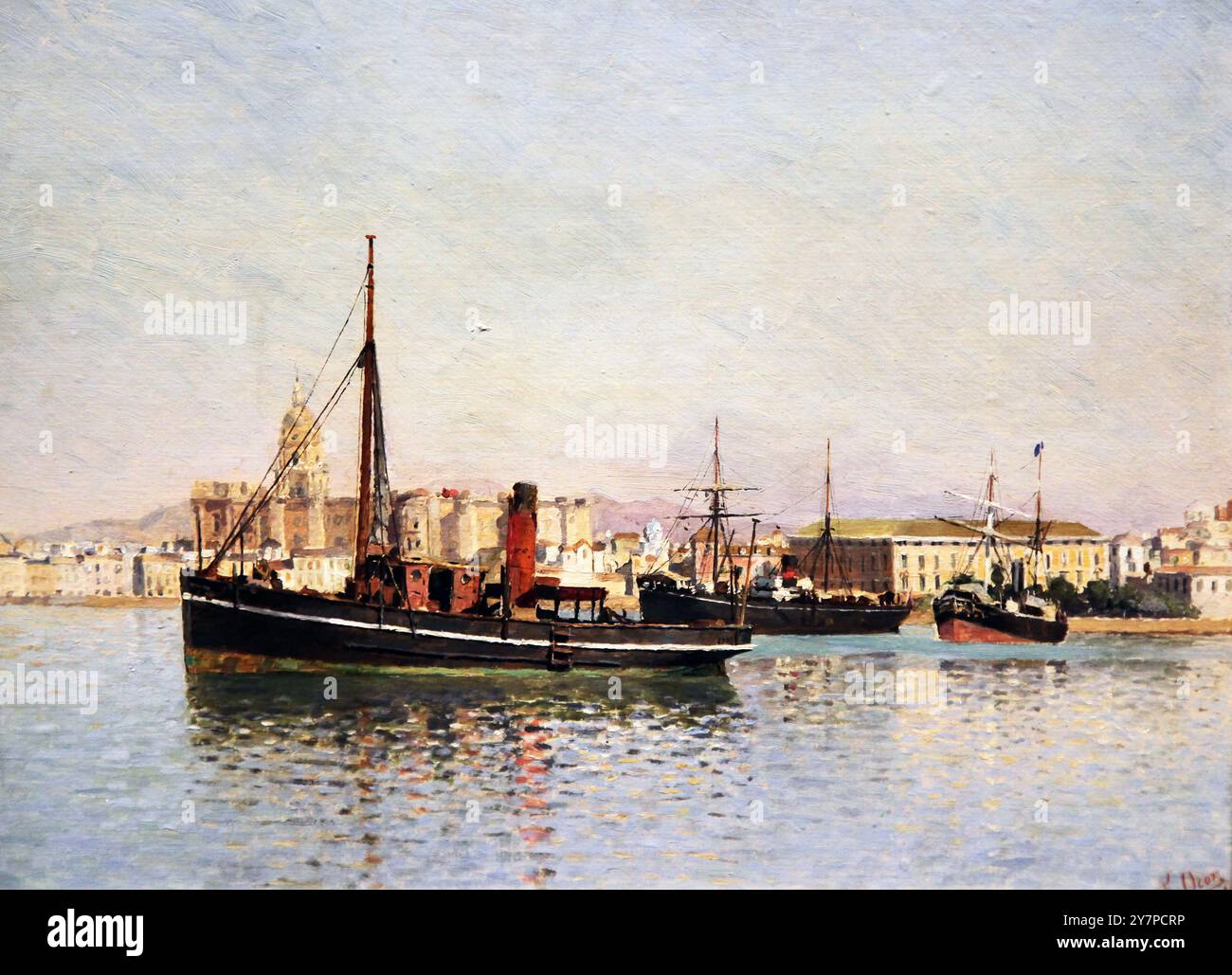 Vue du port de Málaga (1881) par le peintre espagnol Emilio Ocón y Rivas (1845-1904).Vista del Puerto de Málaga. Banque D'Images