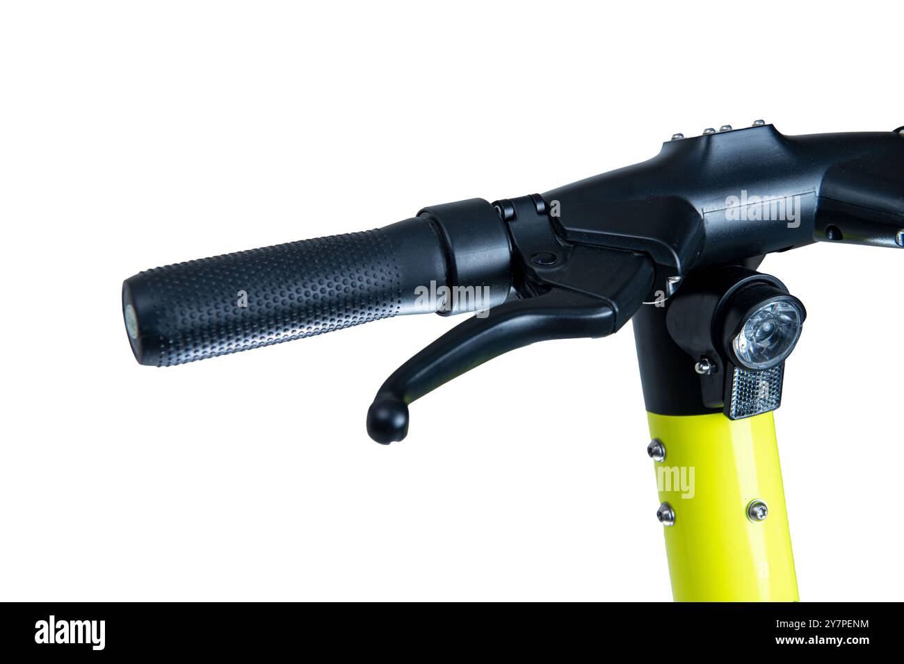 Nouveau scooter électrique jaune isolé sur blanc. City Bike du système de location Banque D'Images