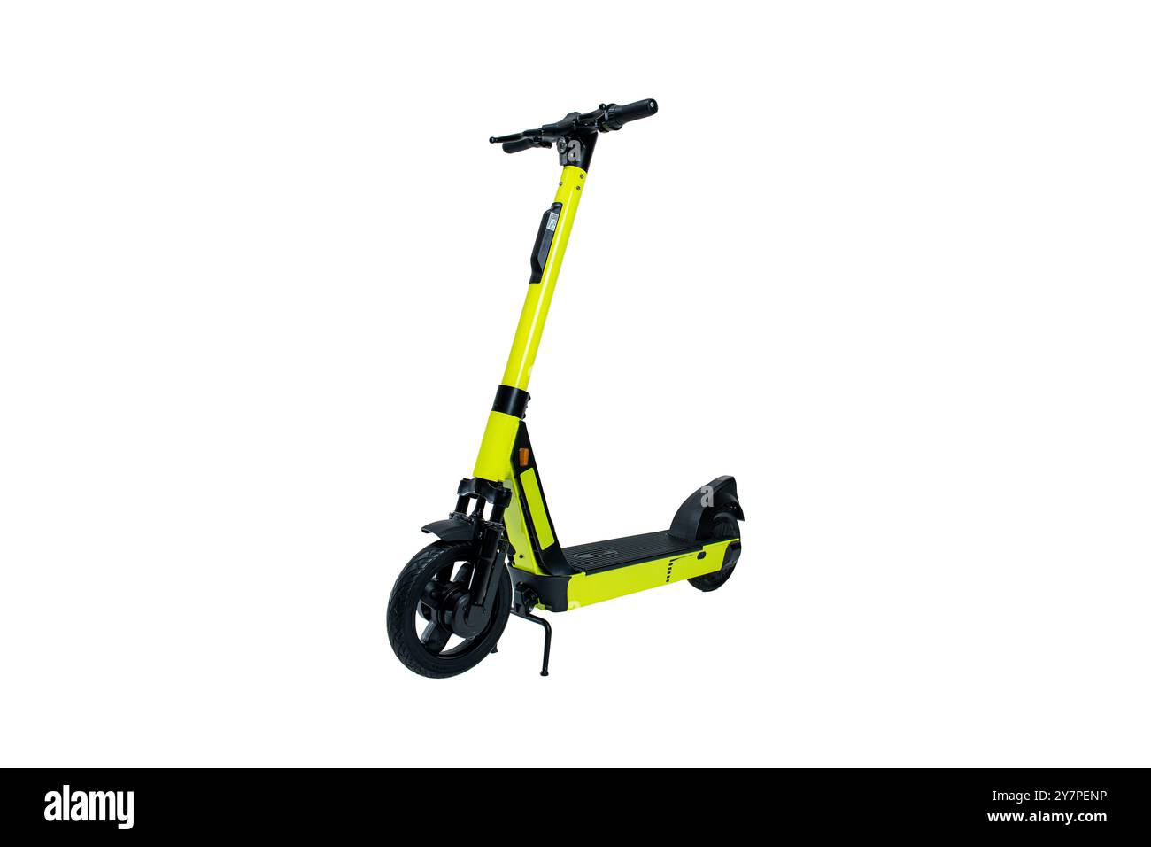 Nouveau scooter électrique jaune isolé sur blanc. City Bike du système de location Banque D'Images
