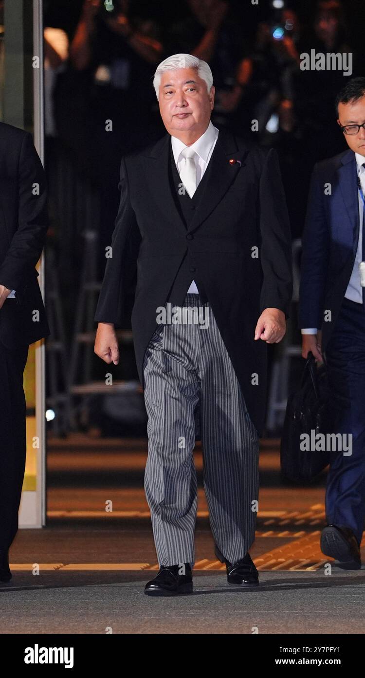 Takeshi Iwaya arrives at prime minister's office in Tokyo on October 1, 2024. New Japanese Prime Minister Shigeru Ishiba starts to appoint his cabinet members, so Takeshi Iwaya will be a Minister of defense.( The Yomiuri Shimbun via AP Images ) Banque D'Images