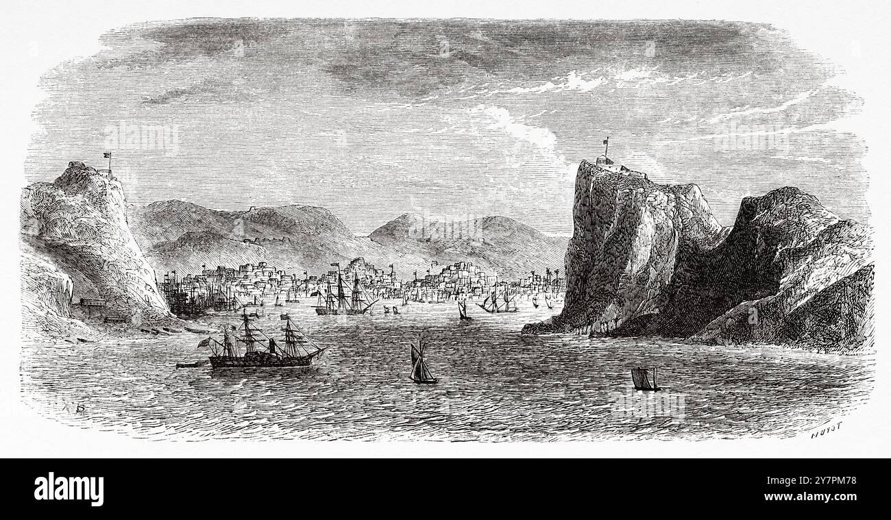 Vue de l'île Saint Thomas, îles Vierges américaines. Dessin d'Evremond de Berard (1824-1881) voyages aux Antilles, 1858-1859 d'Anthony Trollope (1815-1882) le Tour du monde 1860 Banque D'Images