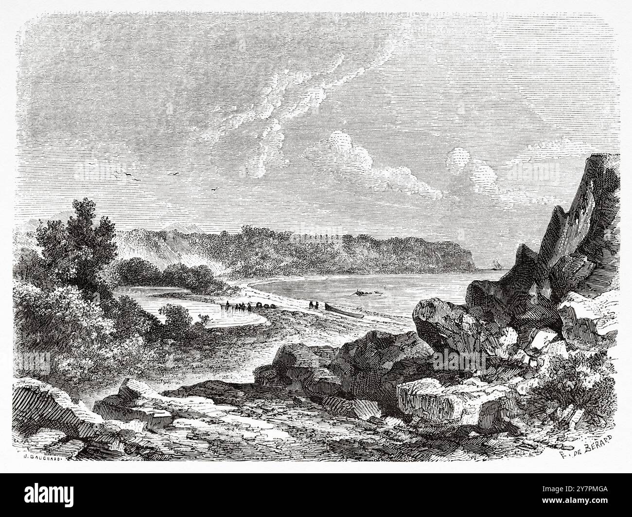 Île Floreana, îles Galapagos, Équateur. Dessin d'Evremond de Berard (1824-1881) voyages d'un naturaliste dans l'archipel des Galapagos, 1858 de Charles Darwin (1809-1882) le Tour du monde 1860 Banque D'Images
