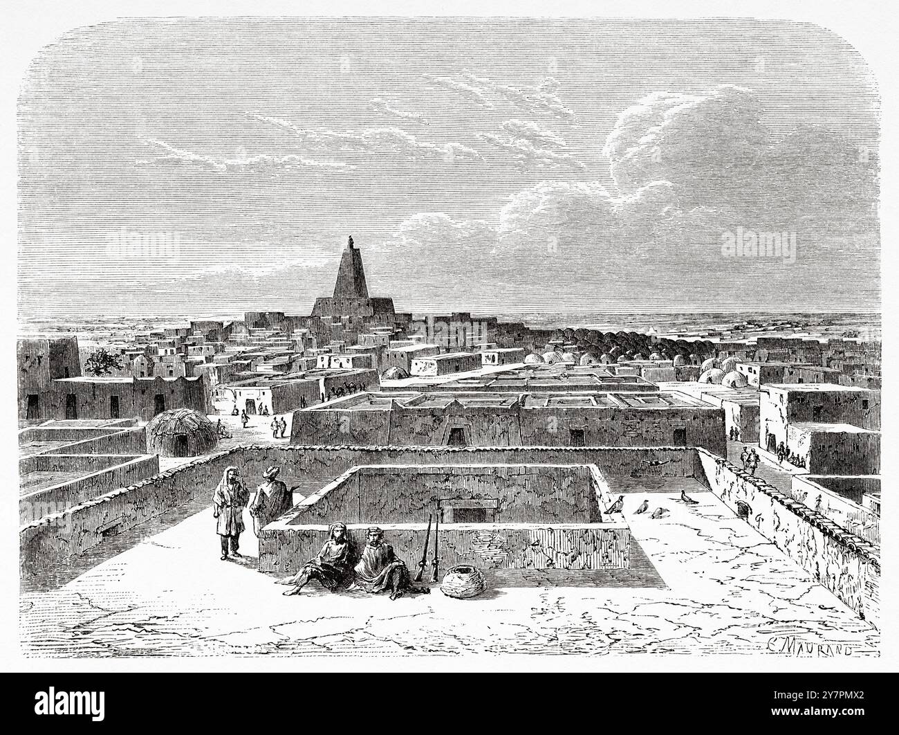 Vue générale panoramique de la ville antique de Tombouctou, Mali. Afrique. Dessin de Dieudonne Lancelot (1823-1895) voyages et découvertes en Afrique du Nord et centrale, 1849-1855 par Heinrich Barth (1821-1865) le Tour du monde 1860 Banque D'Images