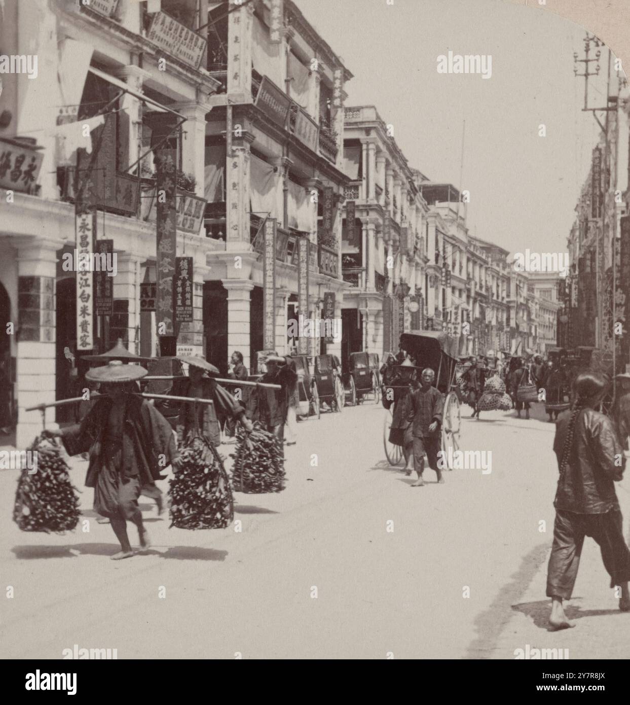 Photographie vintage de Queen Street, Hong Kong, Chine Banque D'Images