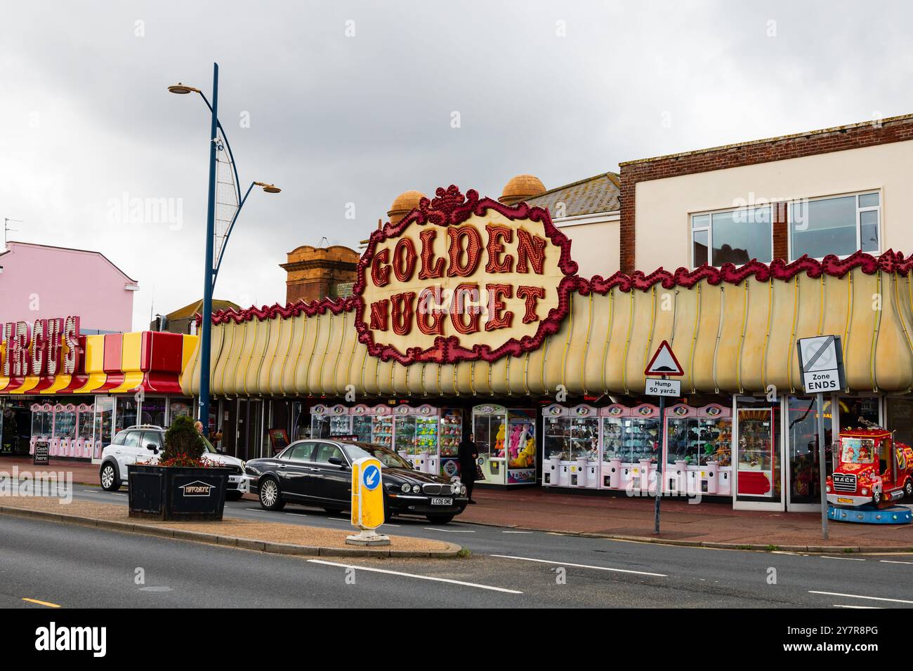 Golden Nugget amusement Arcade, Great Yarmouth front de mer promenade, Norfolk, Angleterre Banque D'Images