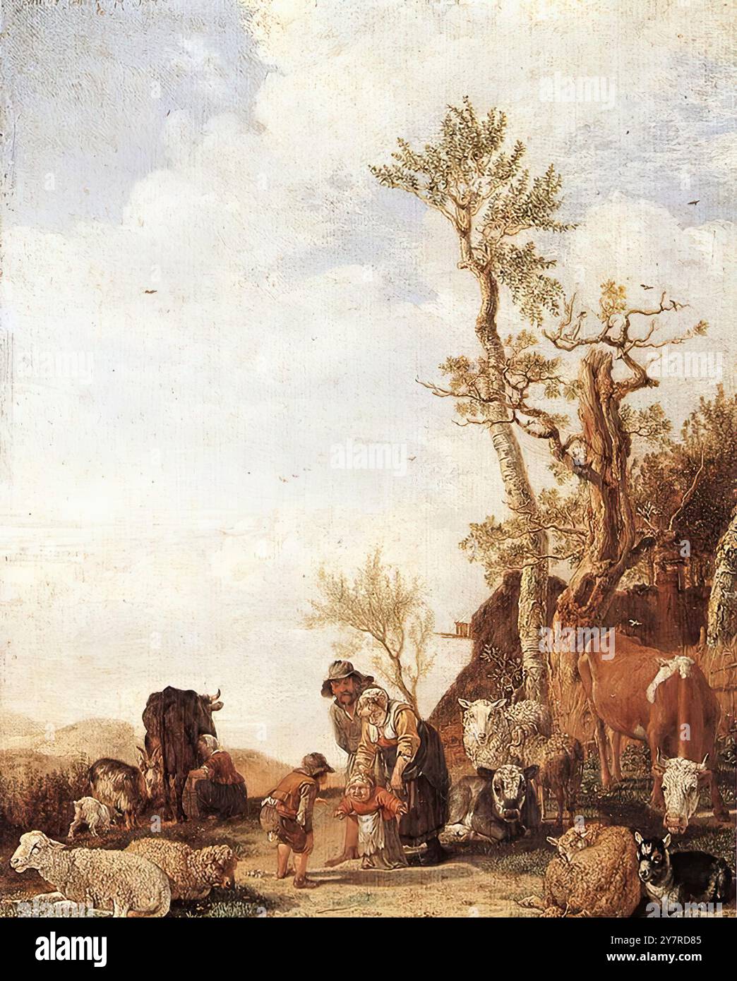 POTTER, Paulus (né en 1625, Enkhuizen, décédé en 1654, Amsterdam) famille paysanne avec animaux 1646 huile sur bois, 37,1 x 29,5 cm Alte Pinakothek, Munich --- mots-clés : ------------- Auteur : POTTER, Paulus titre : famille paysanne avec animaux chronologie : 1601-1650 École : Néerlandais forme : peinture type : paysage Banque D'Images