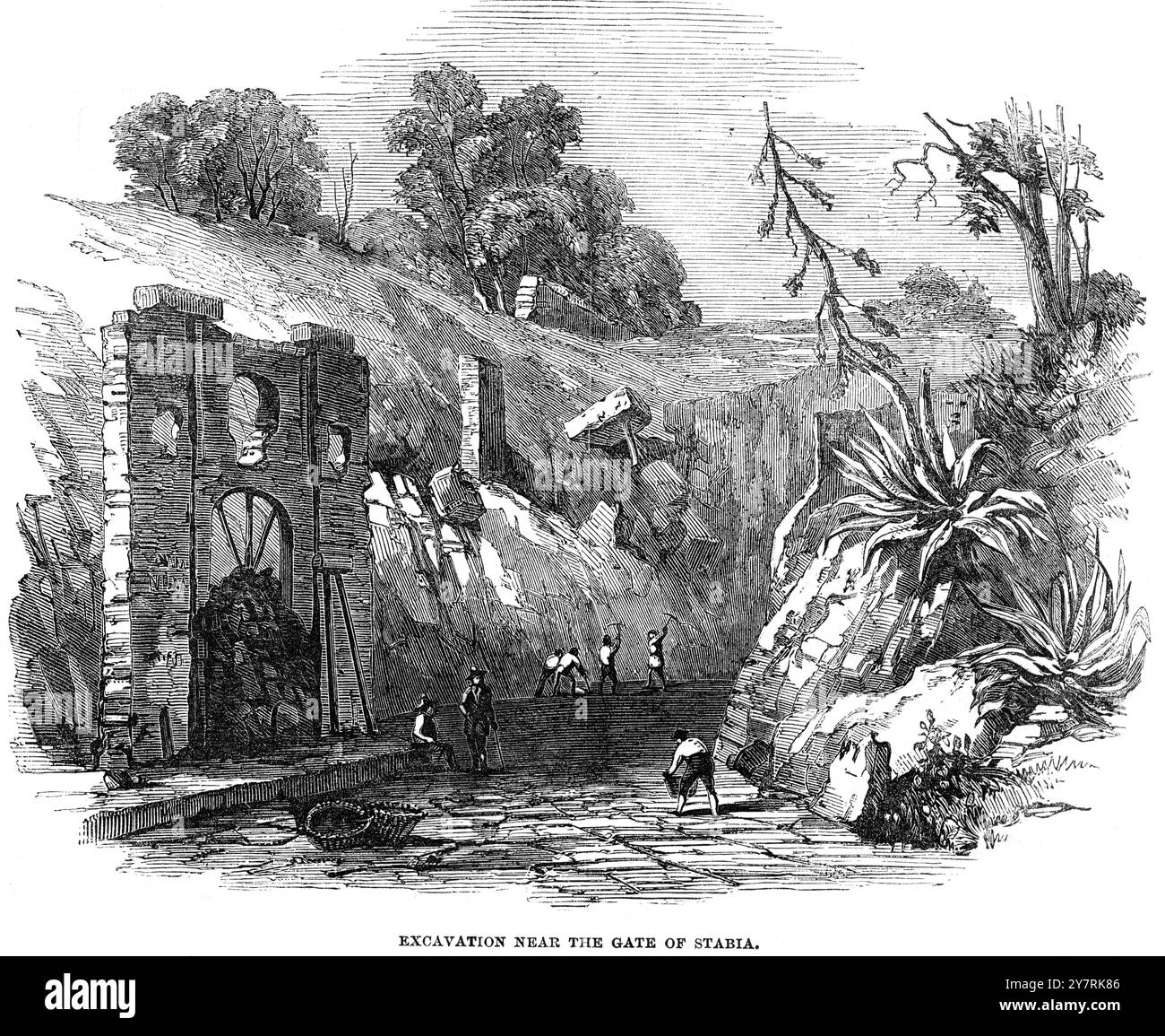 LES DERNIÈRES FOUILLES À POMPEIIExcavation près de la porte de Stabia. Artistes impression 30 avril 1853 Banque D'Images