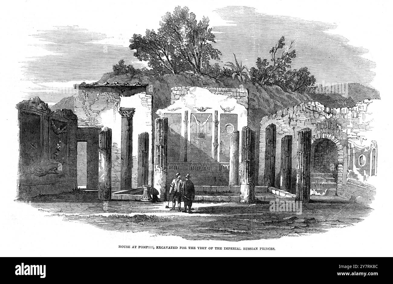 LES DERNIÈRES FOUILLES À POMPEIIHouse de Pompéi, fouillées pour la visite des Princes impériaux russes. Artistes impression 30 avril 1853 Banque D'Images
