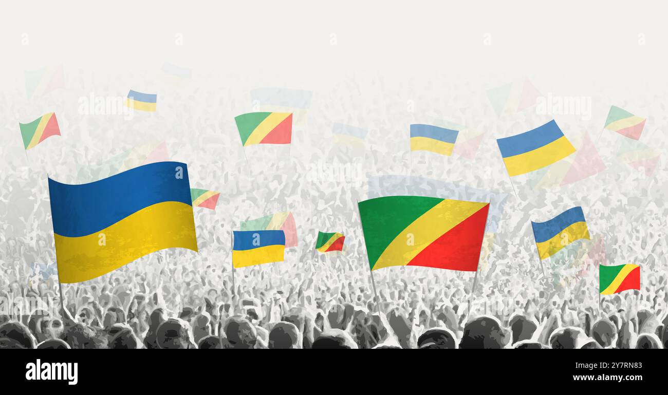 Des gens brandissent le drapeau du Congo et de l'Ukraine, symbolisant la solidarité du Congo pour l'Ukraine. Illustration vectorielle. Illustration de Vecteur Des gens brandissent le drapeau du Congo et de l'Ukraine, symbolisant la solidarité du Congo pour l'Ukraine. Illustration vectorielle. Illustration de Vecteur