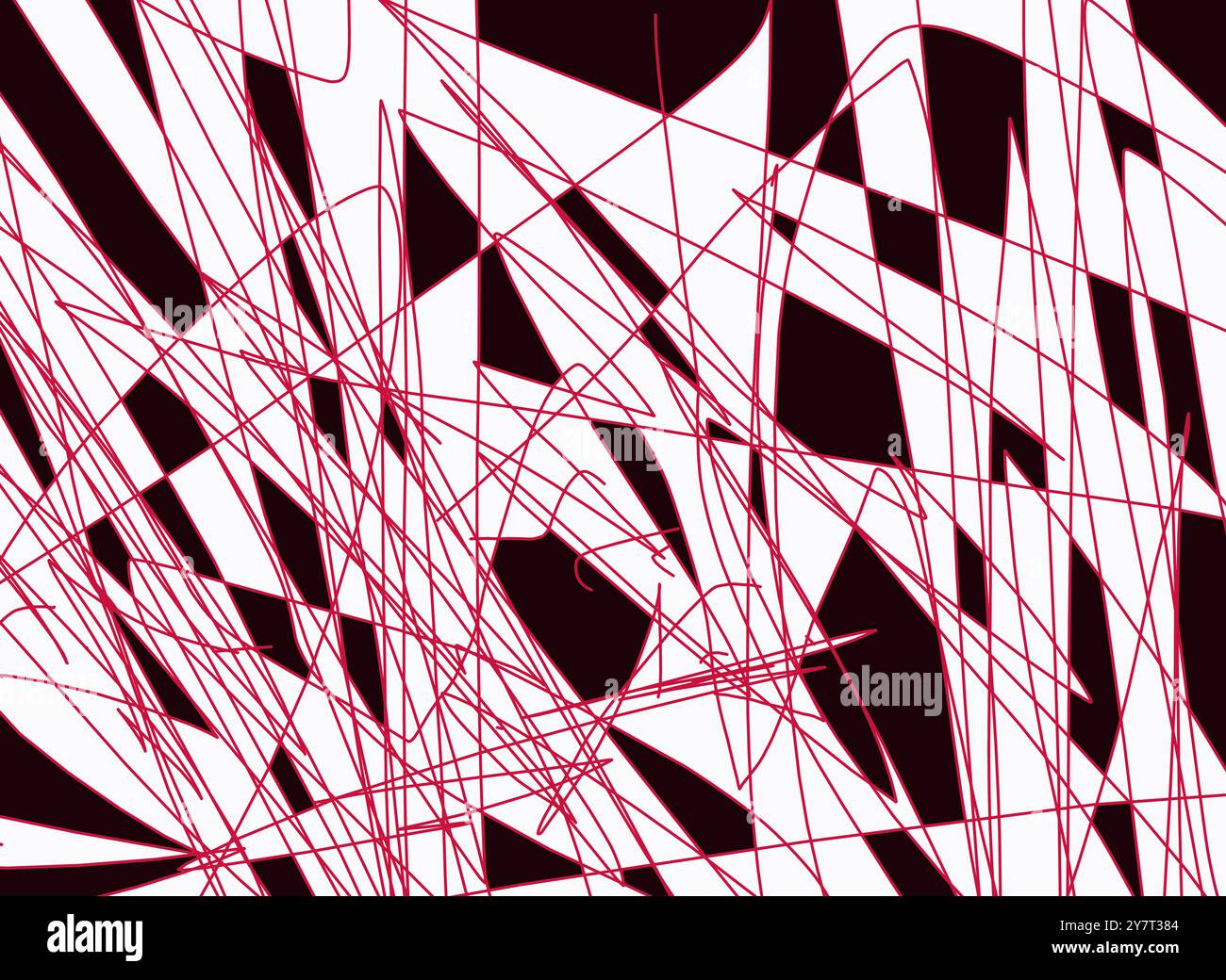 Conception abstraite Abold avec des griffonnages rouges sur un fond géométrique noir et blanc. Idéal pour l'art moderne, les arrière-plans et le design graphique proje Banque D'Images
